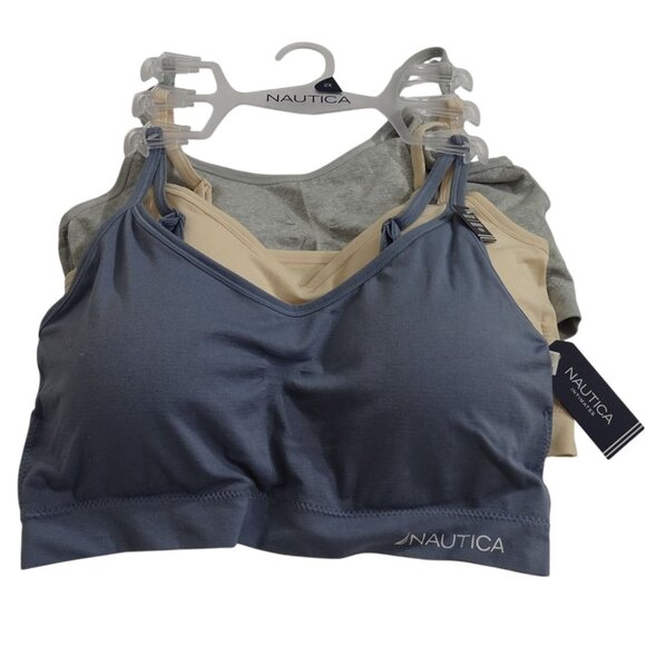 Nautica 3 Pack Seamless Padded Bra Bralette 2X 38DD 40C 40D Blue Tan Gray NEW - Picture 1 of 11